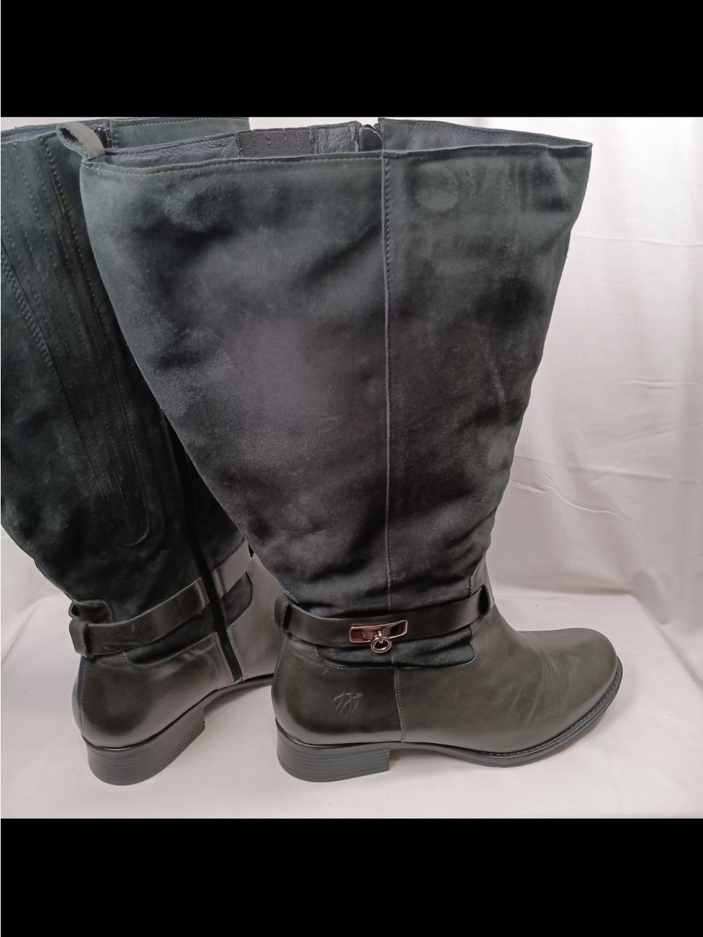 JJ Footwear Tall Black Suede Boots with Strap Accent 42 XXL wide calf STUNNING